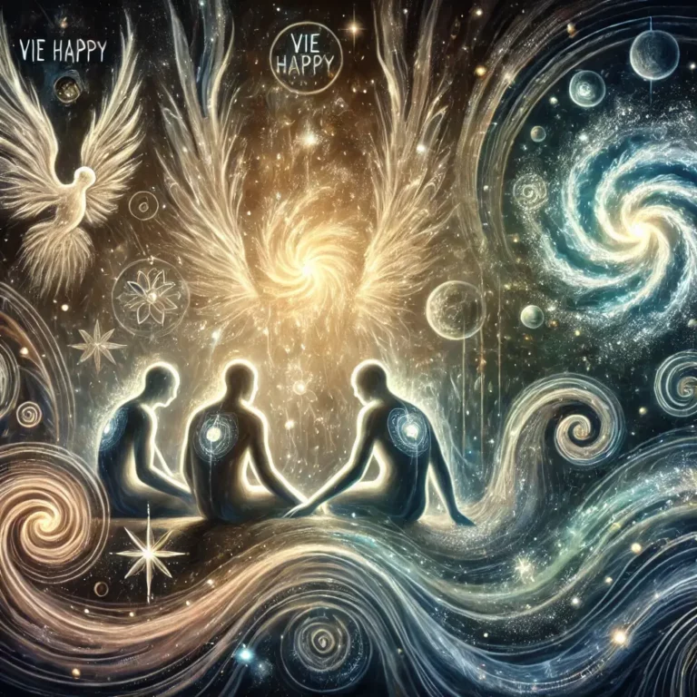 Illustration de connexion spirituelle entre quatre êtres