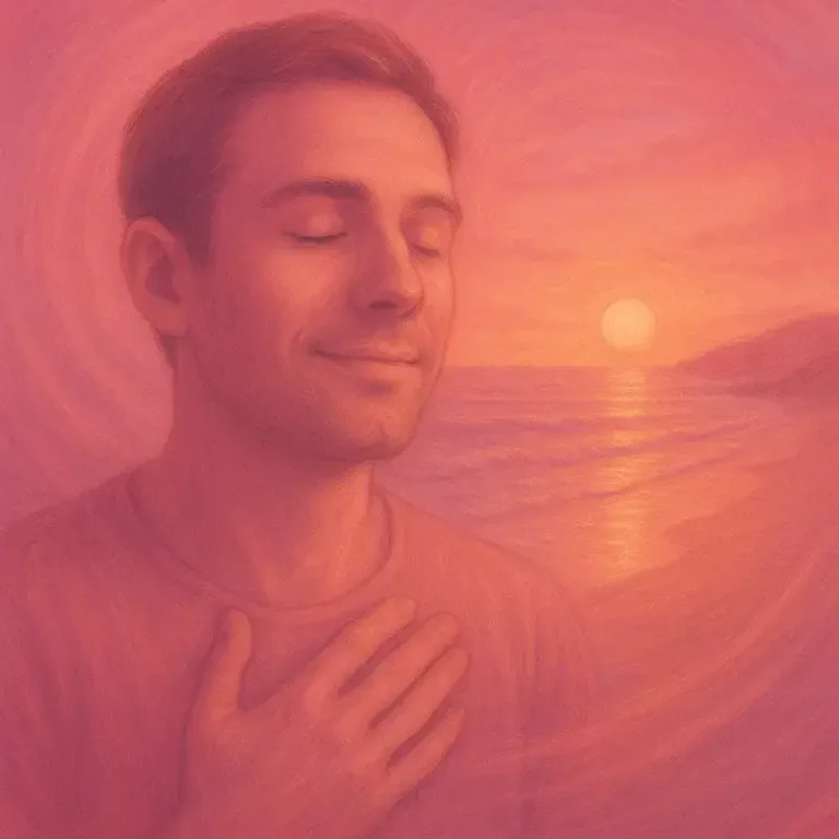 Homme méditant avec coucher de soleil