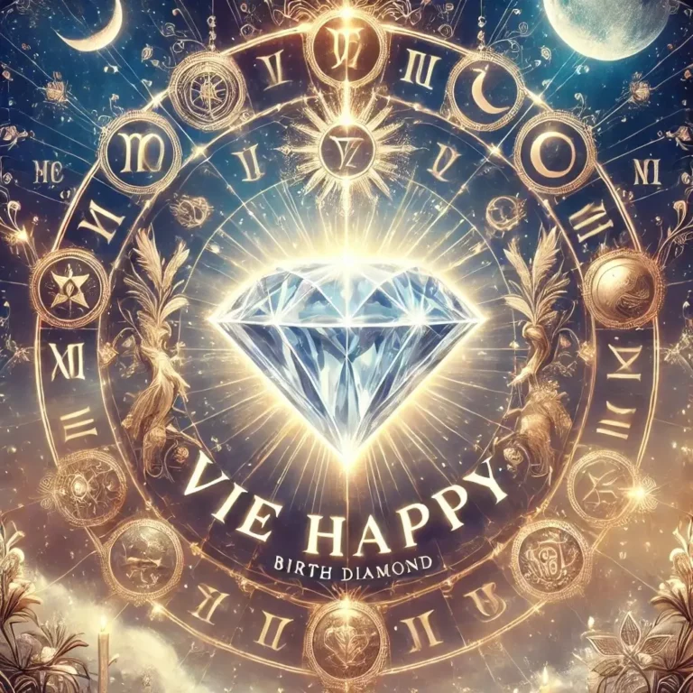 Illustration d'un diamant au sein d'un cercle zodiacal, symbolisant l'épanouissement et le bien-être