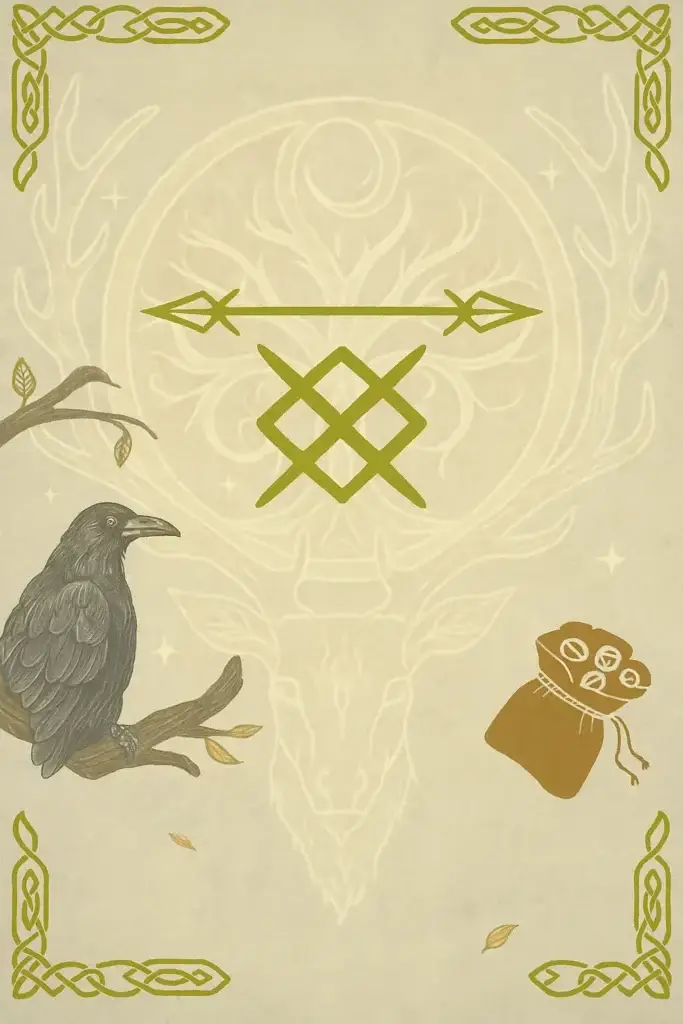 Illustration représentant un corbeau et des éléments spirituels