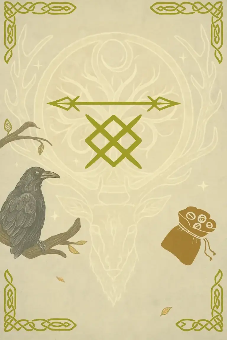 Illustration représentant un corbeau et des éléments spirituels