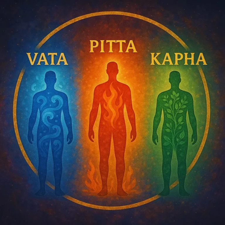 Illustration des doshas Vata, Pitta et Kapha