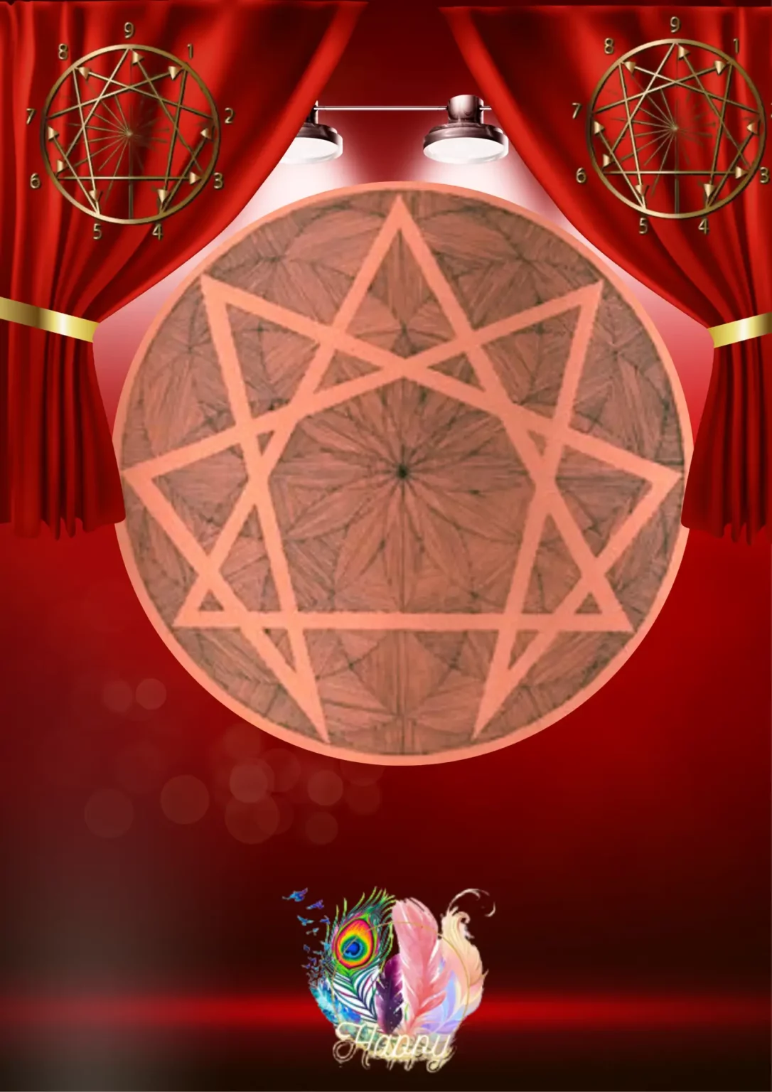 Symbolique de l'ennéagramme sur fond rouge
