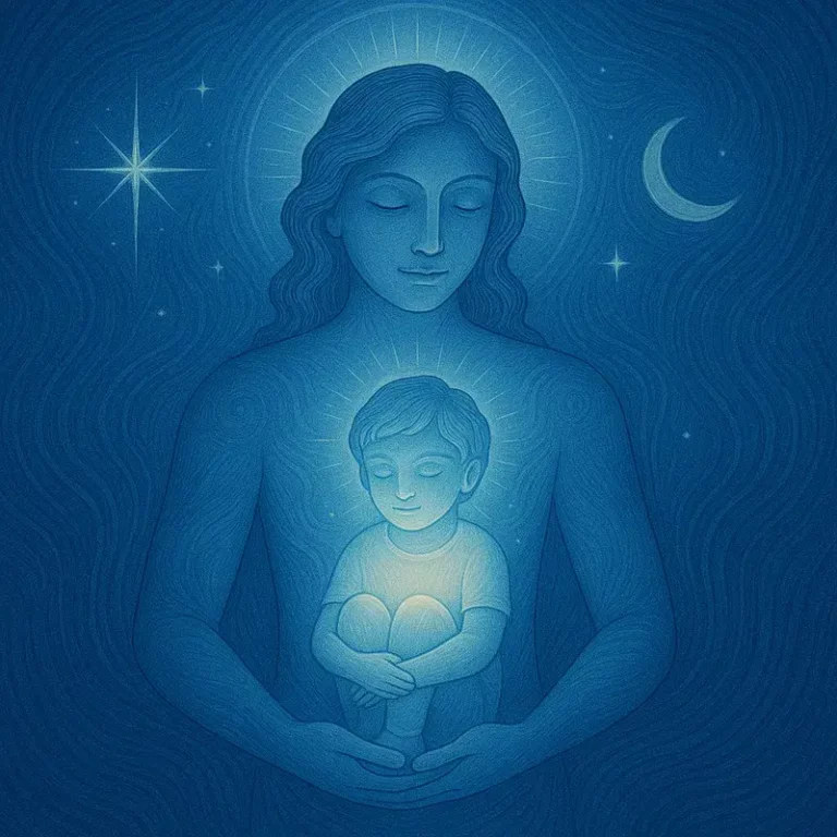 Illustration d'une mère avec son enfant dans une ambiance paisible