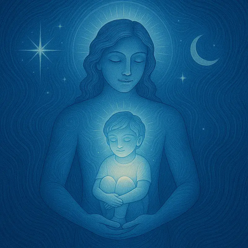 Illustration d'une mère avec son enfant dans une ambiance paisible