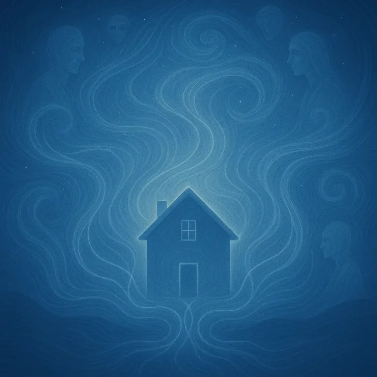 Illustration d'une maison entourée d'énergie éthérée