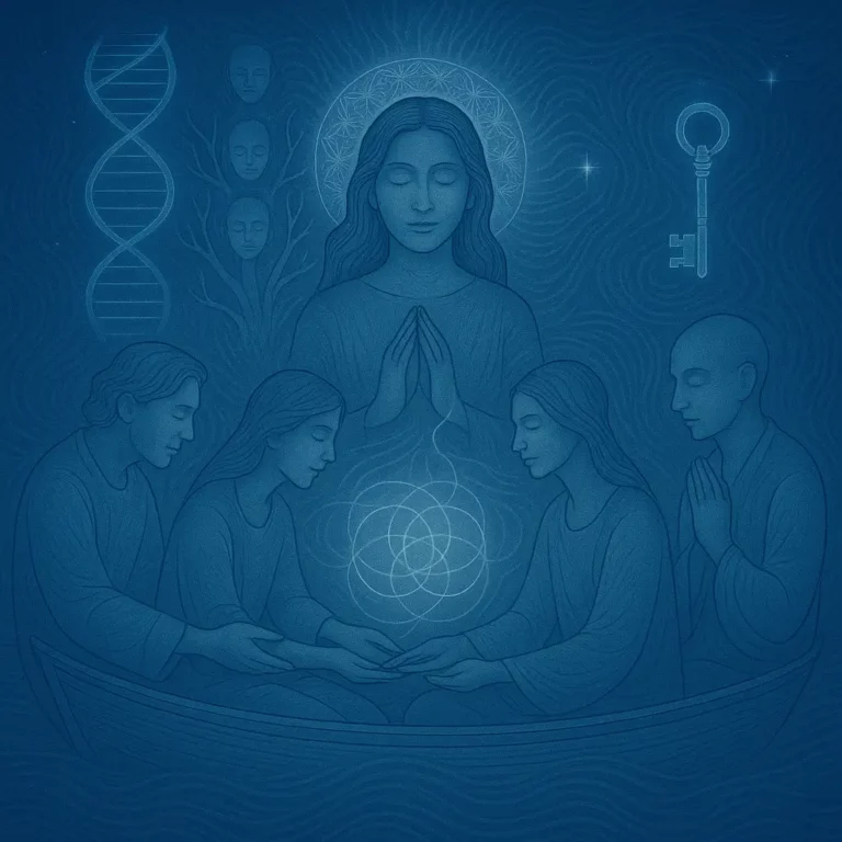 Illustration d'un groupe en méditation et pratiques de guérison
