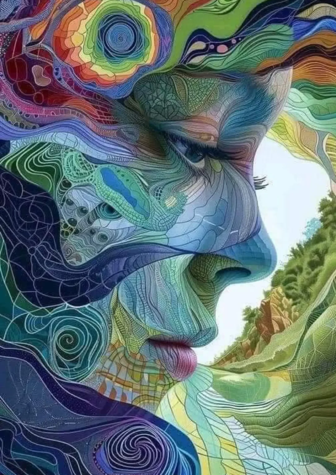 Illustration colorée et psychédélique d'une silhouette humaine