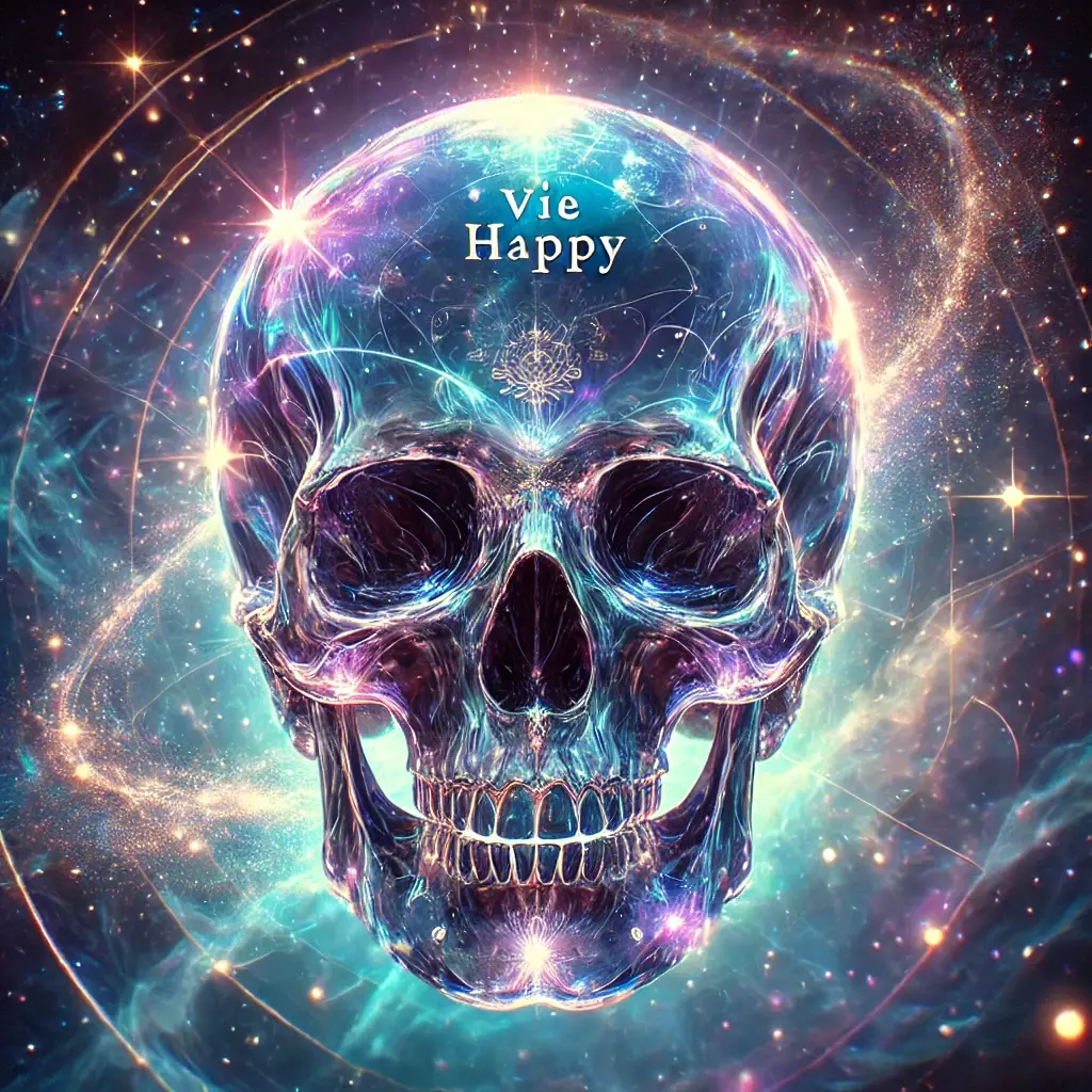Illustration d'un crâne stylisé avec un effet galactique, symbolisant la spiritualité et la transformation intérieure
