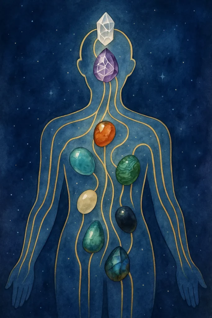 Illustration des chakras et des cristaux pour la guérison