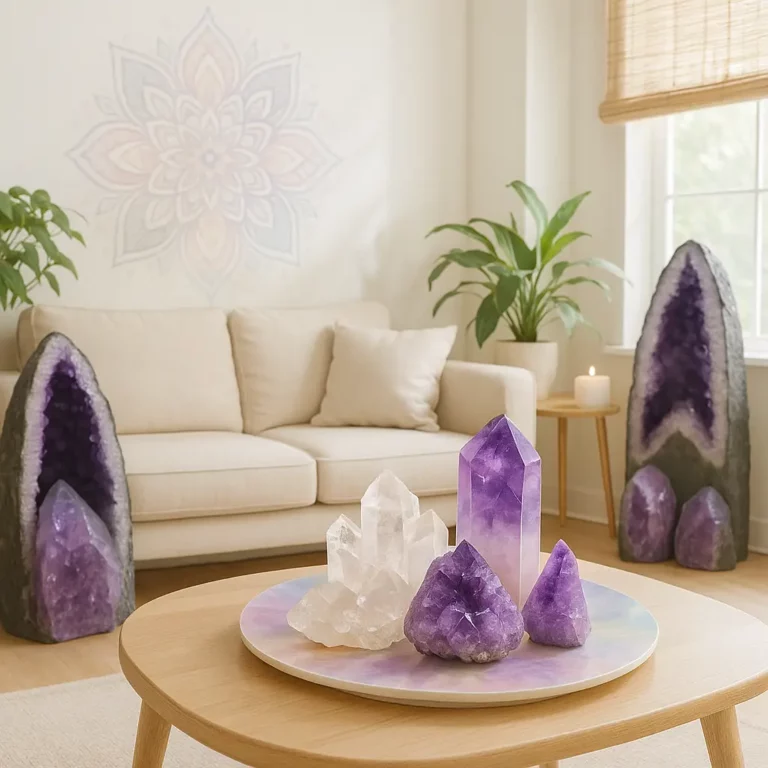 Espace harmonieux avec cristaux et plantes
